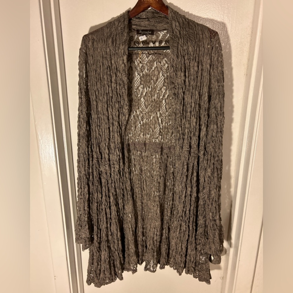 Surrealist Brown Lace Jacket Medium Nwot - image 1